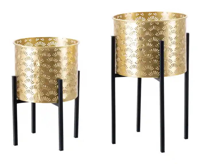 Calitate superioară - Set 2 Suporturi flori din metal auriu cu negru Glissy, 21x38/19x28 cm