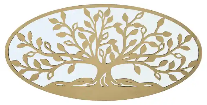 Reducere mare - Decoratiune perete aurie cu oglinda Arborele vietii, 120 x 60 x 2 cm