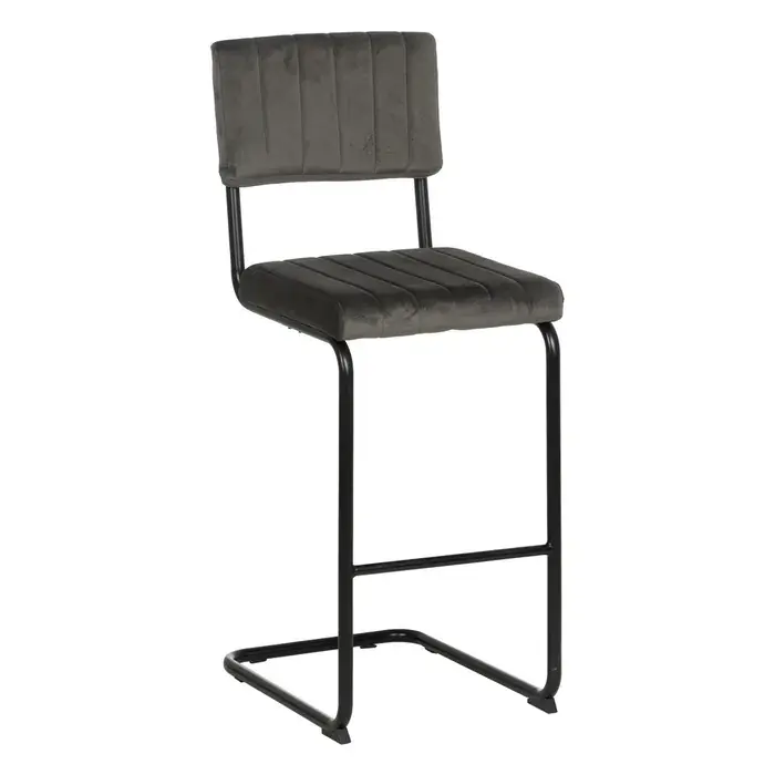 Set de 2 scaune de bar gri din stofă și baza metalica 44 x 50 x 115 cm | Promoție limitată