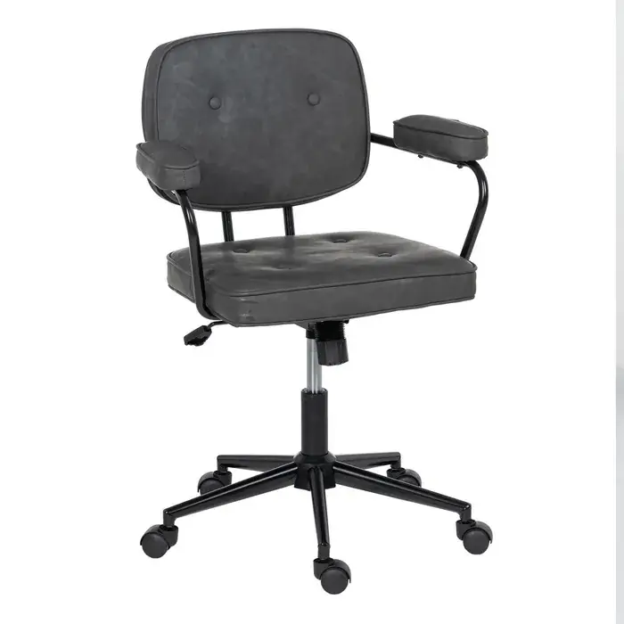 Scaun de birou reglabil din piele ecologică gri antracit cu brațe și roți 56 x 56 x 93.5 cm - Noutate în catalog