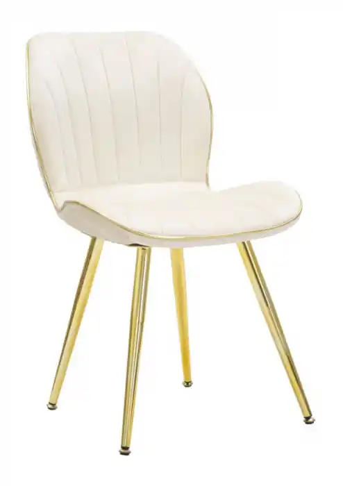 Profită acum | Set de 2 scaune dining tapițate catifea crem cu picioare aurii Paris 46 x 58 x 77 cm