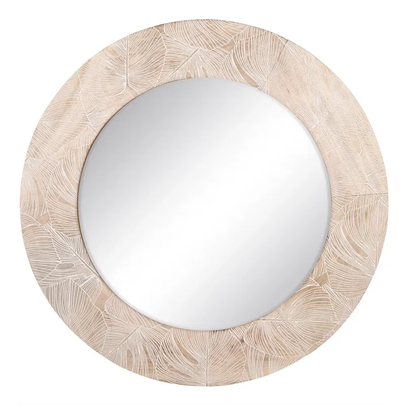 Selecție premium - Oglinda Rotunda Lemn Mango, Natural-Alb, 76 X 2 X 76 CM