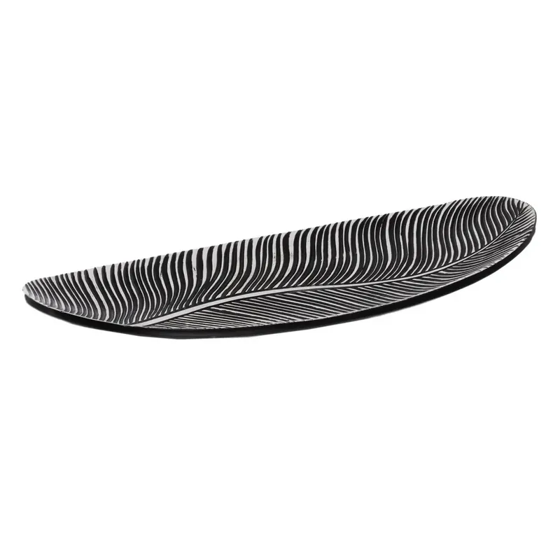 Reducere suplimentară | Platou decorativ alb-negru din rasina Fern 49x19.5x6 cm