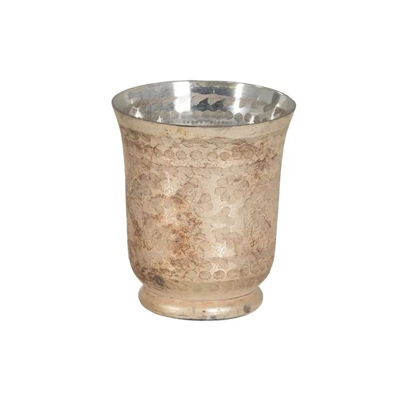 Calitate excelentă - Suport de lumanari din sticla alb perlat cu aspect antichizat 15x15x17 cm