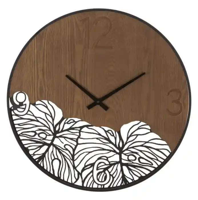 Ceas de perete rotund maro negru Wood Leaf 60x2 cm | Alegerea clienților