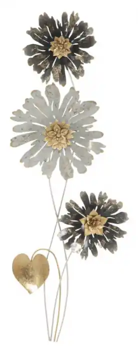 Recomandare - Decorațiune de perete cu flori stilizate în tonuri de gri și negru cu detalii aurii Simply 35 x 5.5 x 88 cm