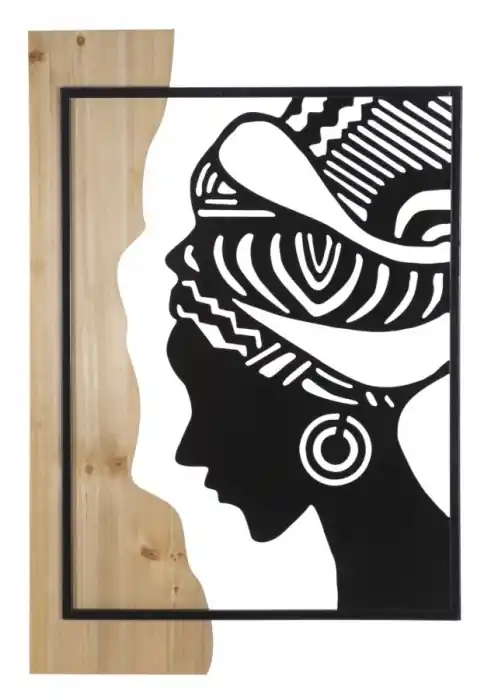 Decoratiune de perete din lemn si metal cu silueta feminina 53x2x80 cm | Livrare expres