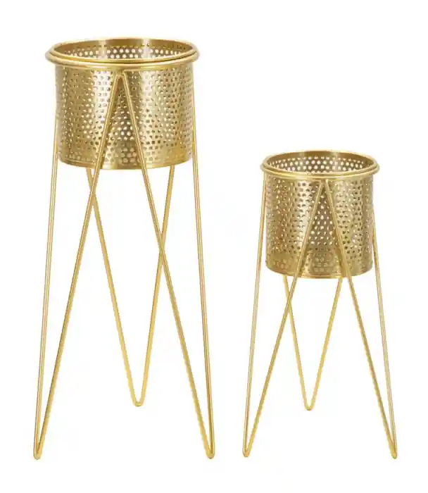 Direct din fabrică - Set 2 suporturi de ghivece aurii din metal Glat 21x20x46 cm - 18x18x32 cm