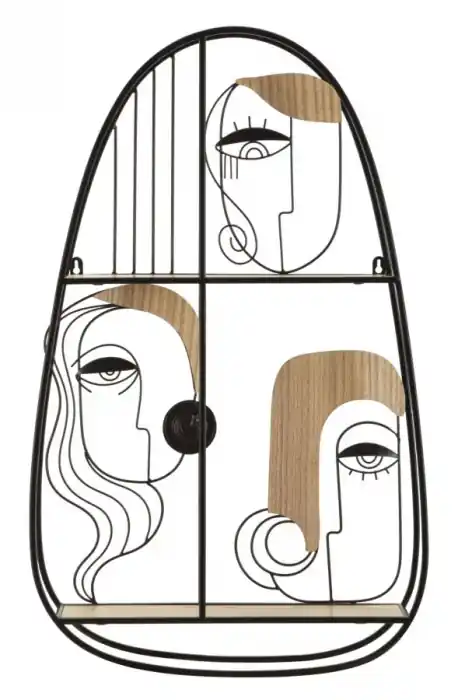 Etajera ovala de perete design contemporan cu chipuri stilizate Picassy 49.5x11.4x80 cm - Calitate superioară