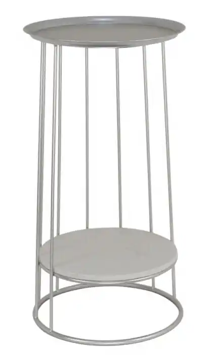 Top vânzări - Măsuță înaltă argintie cu raft de marmura si blat metalic tip tavă Towery 40x76 cm