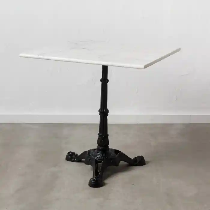 Produs recomandat - Masa patrata pentru terasa cu blat din marmura alba si picior sculptural 70 x 70 x 71 cm