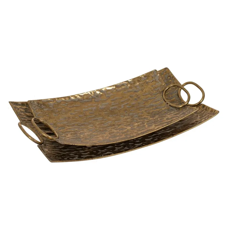 Set 2 platouri aurii vintage din metal 53,50 x 28,50 x 10 cm | Cumpără în siguranță