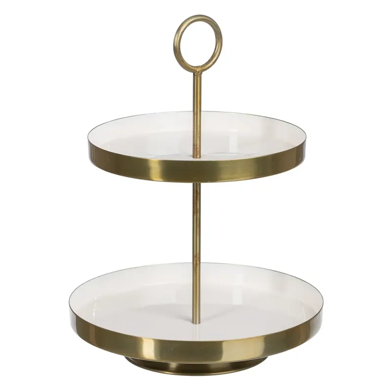 Tavă etajata decorativă alb-auriu din metal 30 x 30 x 40,50 cm - Preț de fabrică