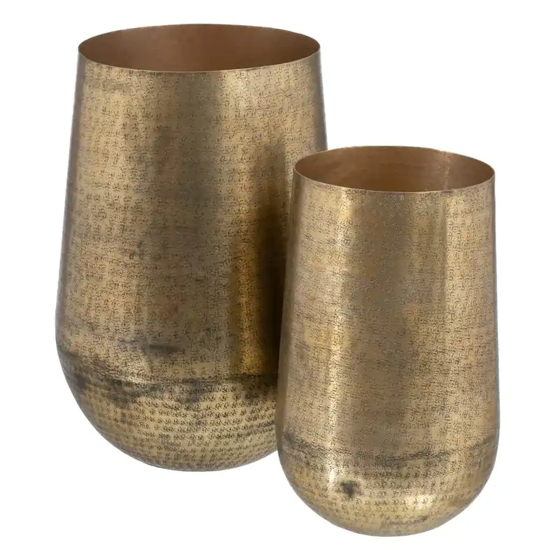 Stoc aproape epuizat - Set 2 vaze aurii vintage din metal 42 x 42 x 60 cm