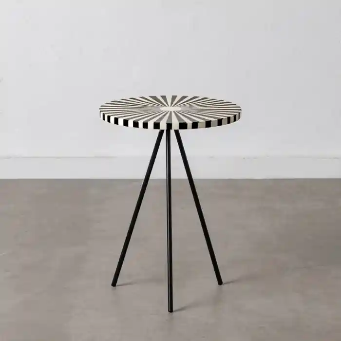 Masuta laterala alb negru cu model radial, din rasina si fier 38 x 38 x 50 cm - Recomandare