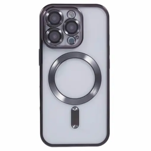 Economisește mai mult - Husa silicon iPhone 15 Pro Max, MagSafe, ElectroEdge, transparenta cu margini negre