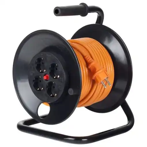 Derulator cu tambur Bachmann, 4prize, 25m, fisa Schuko dreapta, protectii suprasarcina, contact, termica, culoare orange - Comandă cu încredere