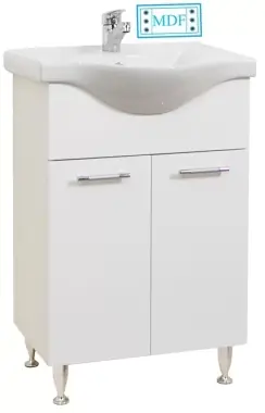 Comandă online | Masca cu lavoar 60cm, front MDF alb vopsit, 2 usi, picioare reglabile cromate, 18682