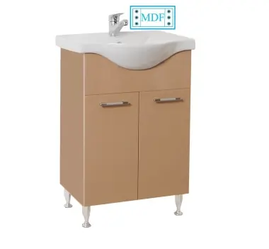 Ofertă excelentă - Masca cu lavoar 55 cm, front MDF vopsit cappuccino, 2 usi, soft close, picioare reglabile si cromate, 18744