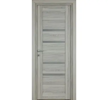 Acum disponibil - Usa de interior din MDF, Bella cu geam, folie décor, culoare gri sampanie, toc 7cm, 680x2030mm, reversibila, constructie modulara
