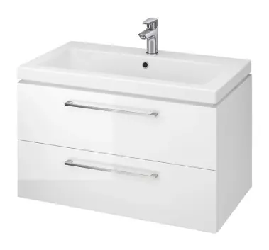 Calitate premium | Masca cu lavoar Cersanit 809 Lara Como 80 cm, suspendat, alb, 2 sertare, soft close, manere cromate, S801-149-DSM