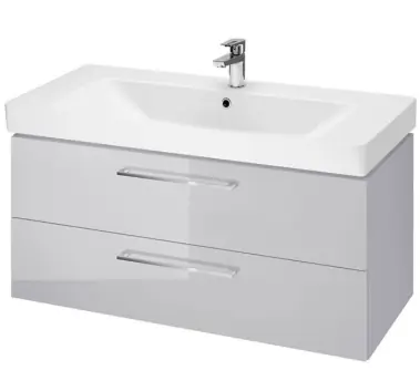 Ofertă specială - Masca cu lavoar Cersanit B307 Lara Mille 100 cm, suspendat, 2 gri, sertare, manere cromate, S801-332-DSM