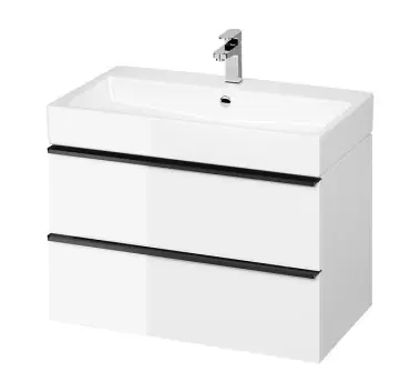 Economisește acum | Masca cu lavoar Cersanit B737 Virgo, 80cm, alb, manere metalice negre, 2 sertare, soft close, S801-451
