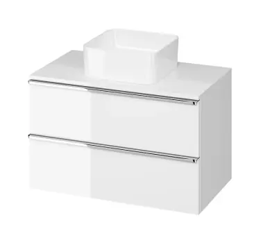 Produs de top - Masca pentru lavoar pe blat Cersanit Virgo 80cm, alb, 2 sertare, soft close, manere cromate, montat, S522-026