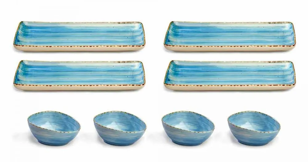 Serviciul 8 Placi dreptunghiulare colorate și Bowl Design modern în gresie - Simba - Livrare rapidă